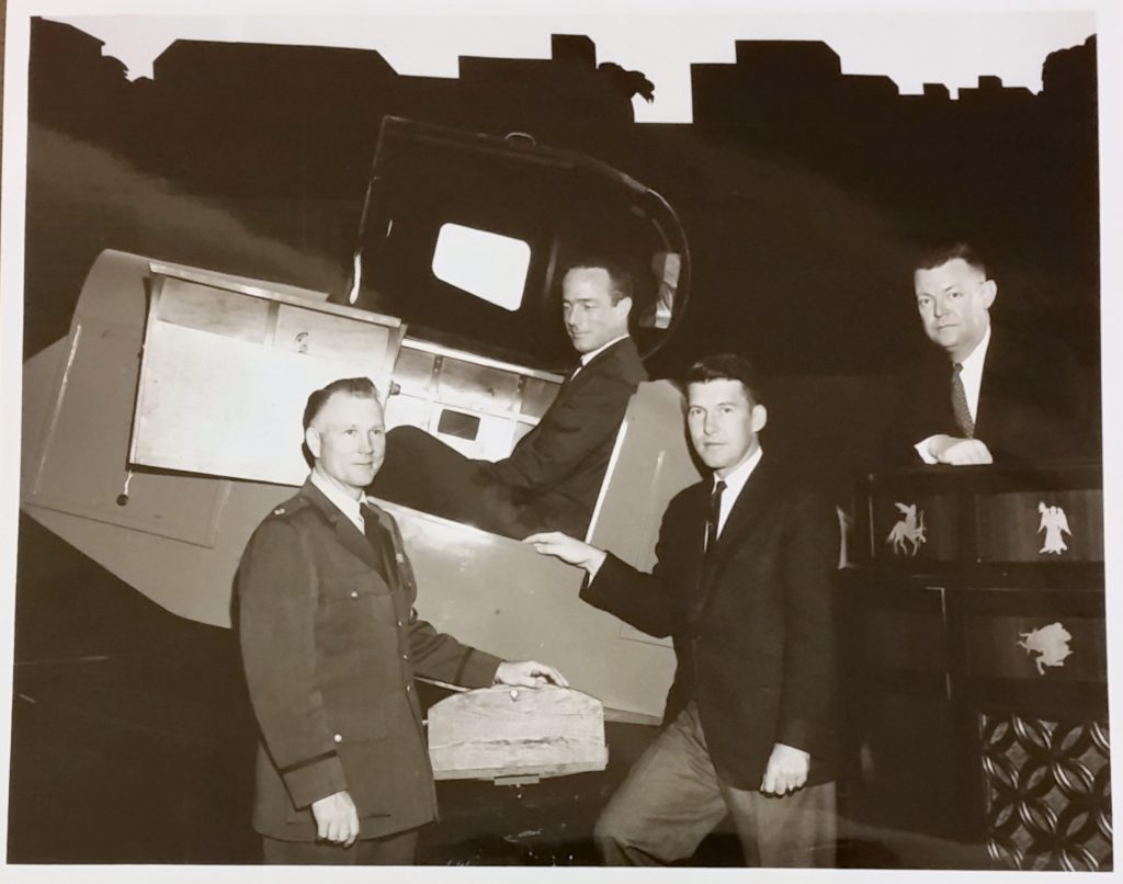 (left-right) Col. Gordon Kage (UNC AFROTC), M.S. Carpenter (astronaut), Walter Schirra (astronaut), Dr. James W. Batten (Planetarium staff)