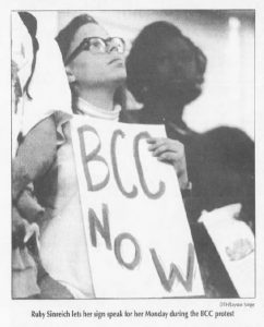 Protesters lined the walls of Memorial Hall during University Day 1992. (The Daily Tar Heel, October 13, 1992.)