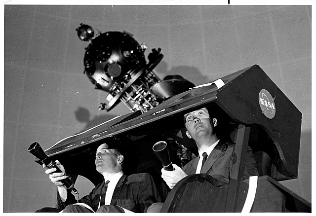 Astronauts Ed White and Jim McDivitt training in the Planetarium, 1963-1966, from the NASA Langley Cultural Resources and Archives