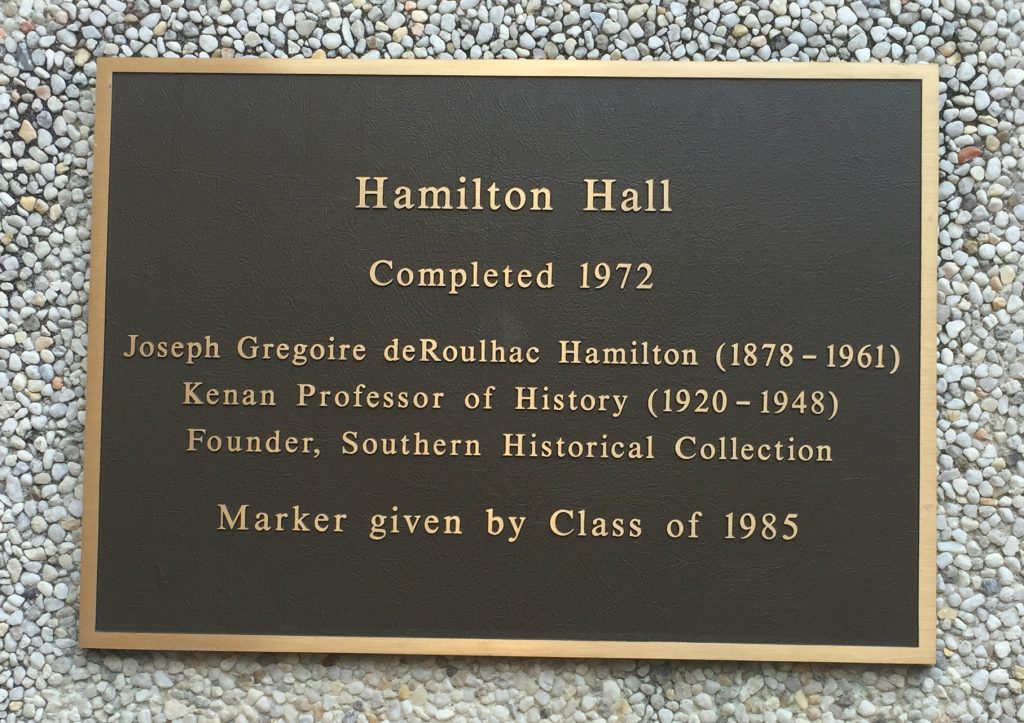 Plaque near the entrance of Hamilton Hall.