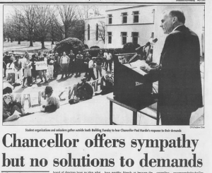 A clip From The Daily Tar Heel in 1992 detailing racial tensions on campus