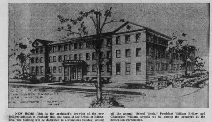 Artist drawing of the 1960 addition to Peabody Hall. Courtesy of The Daily Tar Heel, June 16, 1960